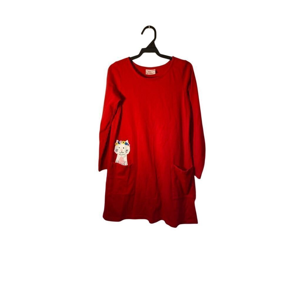 Hanna Andersson pocket peek art hippie Kitty red dress 8